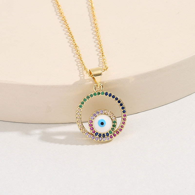 Retro Devilu0027S Eye Copper Enamel Zircon Pendant Necklace