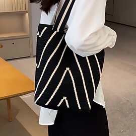 新款潮流时尚大V字包针织包水桶包托特包手拎包女单肩包包手提包