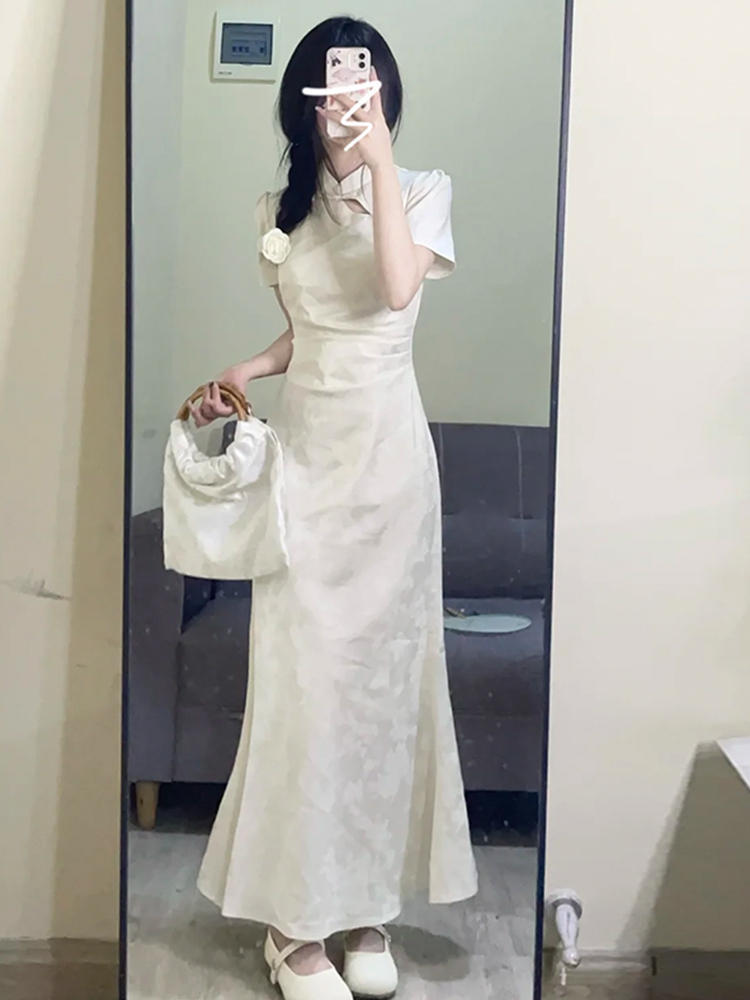 New Chinese Style Qipao Dress Women's Summer 2024 New Style Mature Elegant Charm Waist-Hugging Stylish Long Dress