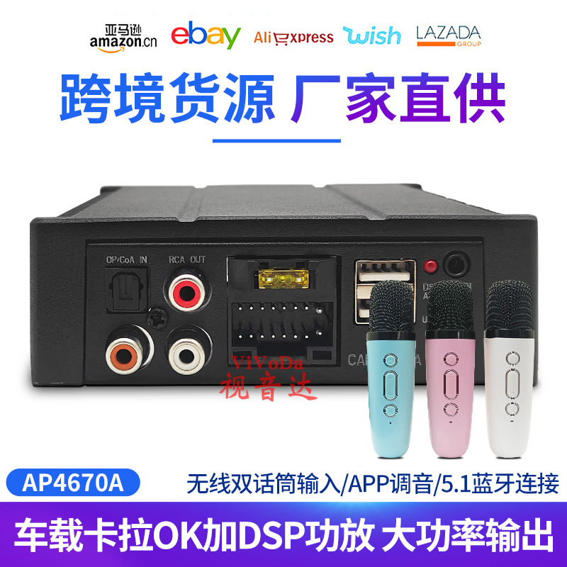 General Motors DSP Attack and Release Car Wireless Microphone 12V/24V Power Amplifier Dual Microphone National Ksong KTV