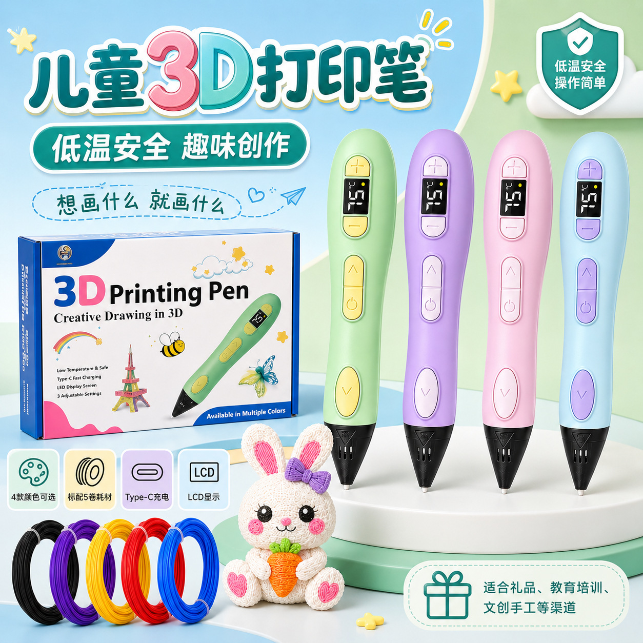 ��ͯ����3D��ӡ�ʵ��°�ȫ�ɳ��DIY�綯3D��ӡ�ʻ滭��װ