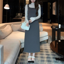 2025年【韩漫瘦瘦裙】裙韩系方领连衣裙女秋冬收腰显瘦背心长裙子