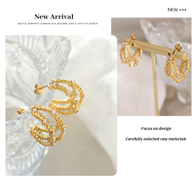 Fashion C Shape Twist Titanium Steel Earrings Plating Zircon Stainless Steel Earrings
