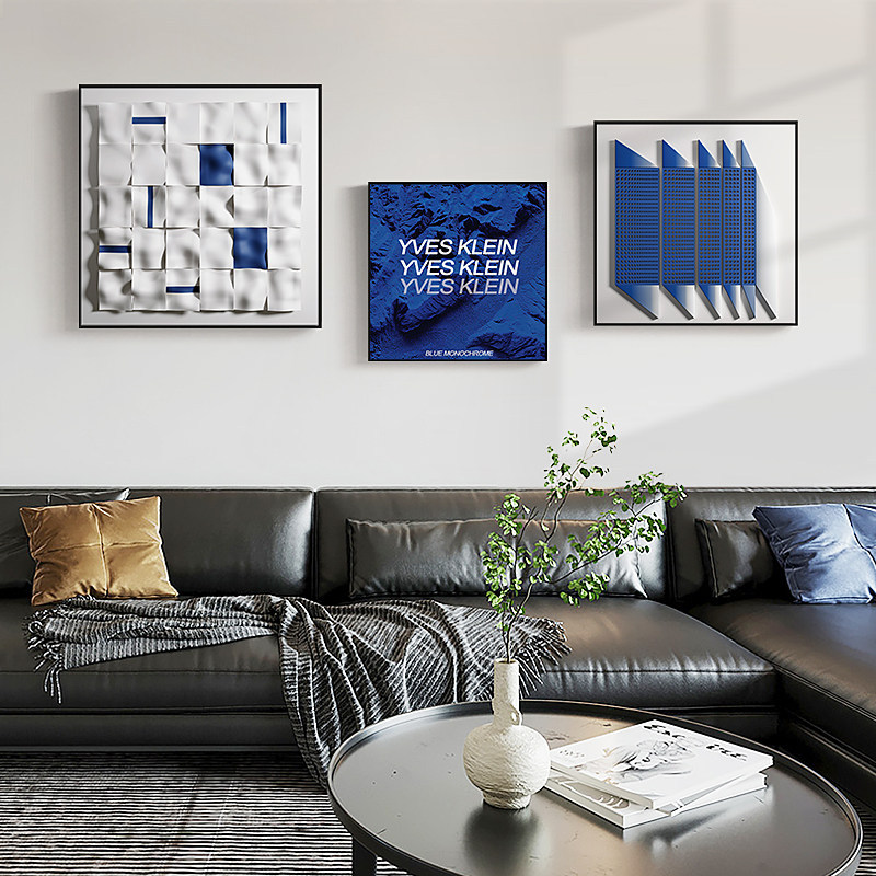 Modern Abstract Art Living Room Decorative Painting Nordic Dodge Blue Triptych Sofa Background Wall Hanging Painting Homestay Mural