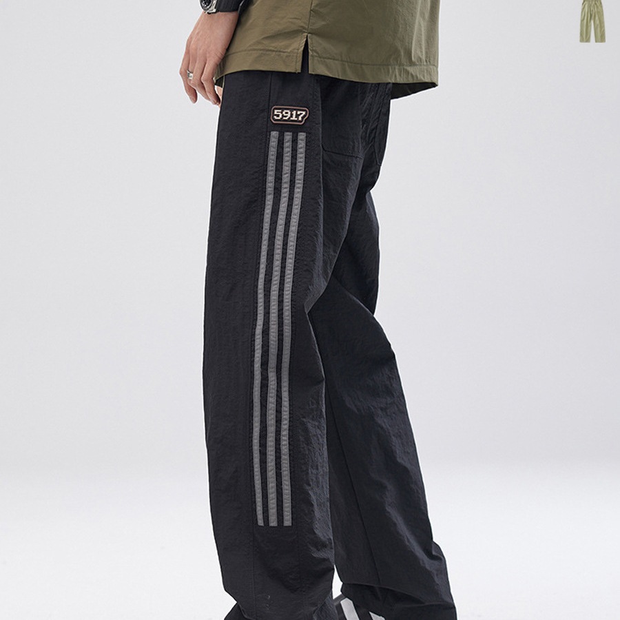 Lktm Men's Clothing # Summer American Retro Patchwork Striped Casual Pants Men's Trendy Loose Quick-Dry Drawstring Straight Pants