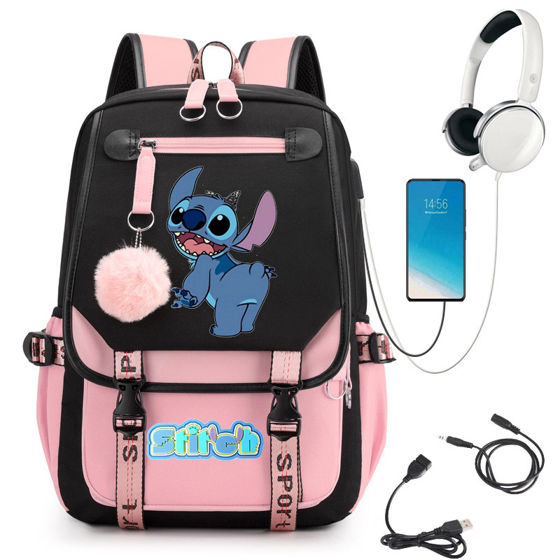 Stitch Stitch linda escuela de escuela secundaria impresa mochila escolar con interfaz USB 0516 envío transfronterizo