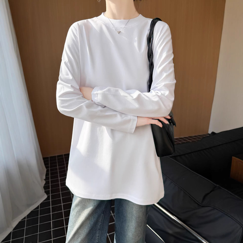 100% Pure Cotton Mid-Length Long-Sleeve T-Shirt for Women, Half-High Collar, Solid Color Base Shirt, Thin Style for Spring and Autumn, Stand-Up Collar, Hip-Covering Top 100% Pure Cotton Mid-Length Long-Sleeve T-Shirt for Women, Half-High Collar, Solid Color Base Shirt, Thin Style for Spring and Autumn, Stand-Up Collar, Hip-Covering Top