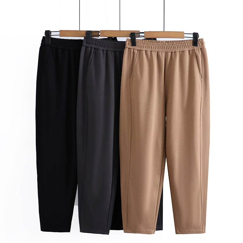 Плюс Размер Вред брюки эластичные брюки с высокой талией пухлые девушка весна 2023 простые повседневные брюки корейская мода 5881