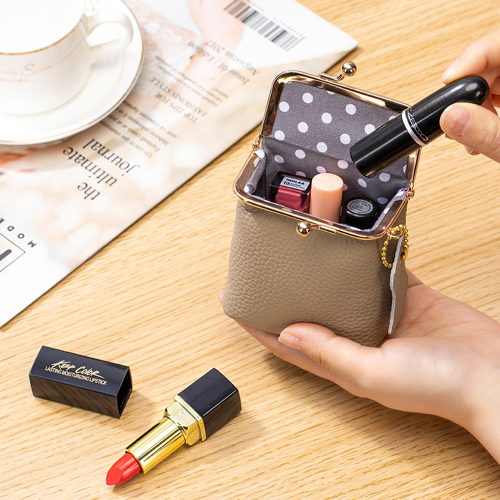 New leather mini mouth red envelope ins style lychee pattern multifunctional lipstick box convenient change coin storage_voghion.com