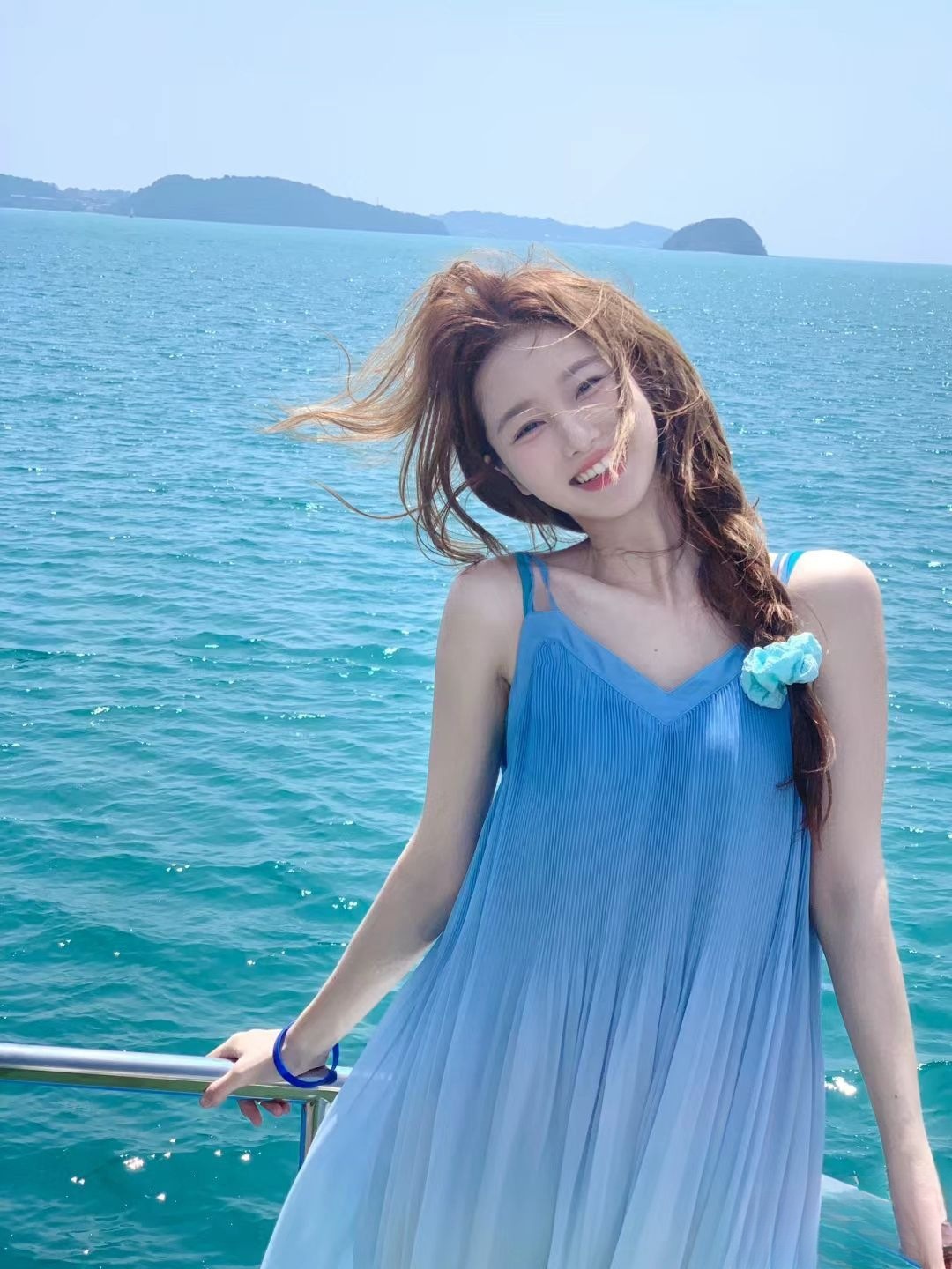 Đầm maxi nữ dáng dài tay sóng gradient màu phong cách Pháp — gradient màu chi tiết 2