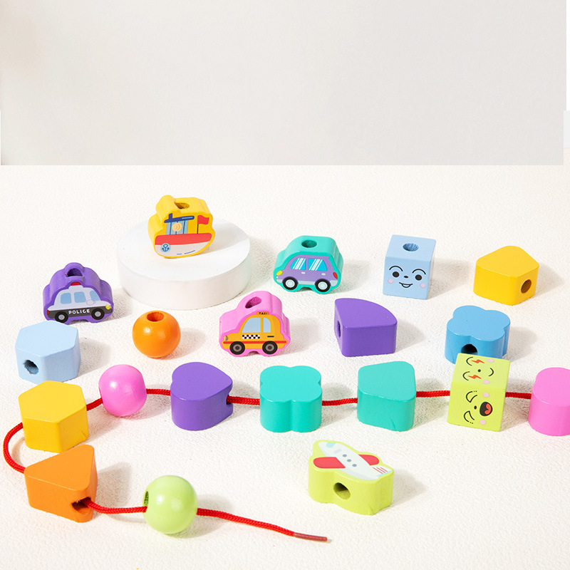 Educación temprana infantil transfronteriza puzzle forma emparejada columna de cuentas bloque de construcción apilar música de color cognición de madera clase pequeña para jugar