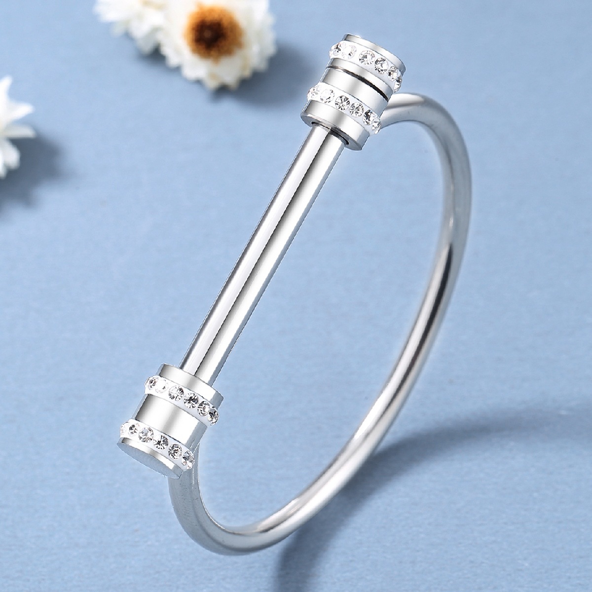 Fashion Geometric Stainless Steel Inlay Rhinestones Bangle