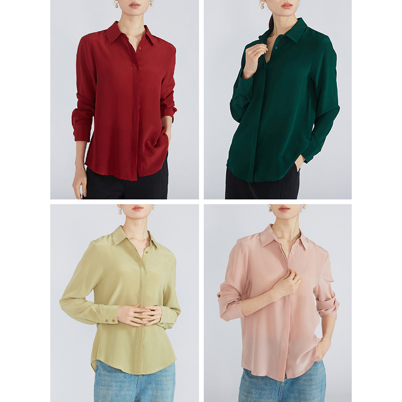 Lose rice to earn popularity ~ pole and feeling full marks! Silk Long Sleeve Shirt 100 Mulberry Silk Crepe De Chine Commuter Elegant Shirt