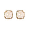 White retro Japanese sophisticated earrings, square ear clips, with gem