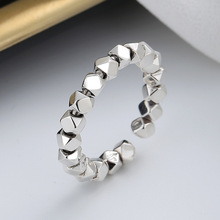 潮晟s925纯银几何菱形切割碎银子戒指ins韩版创意款冷淡风食指环