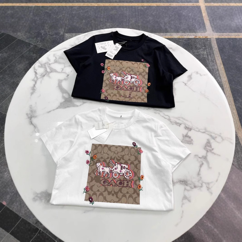 Koujia Short-Sleeved 25 Years New Summer Horse Carriage Embroider Presbyopia Casual Round Neck Couple T-Shirt Trendy Embroider