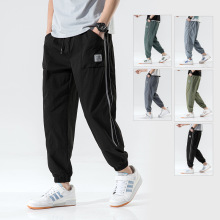 2025夏季新款男士休闲裤日系潮牌工装束脚九分裤荧光宽松运动裤男