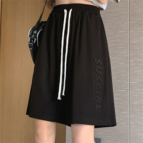 Trendy Instagram Summer Ice Silk Athletic Shorts for Kids and Youth, High Street BF Style, High-Waisted Relaxed Wide-Leg Five-Finger Outerwear