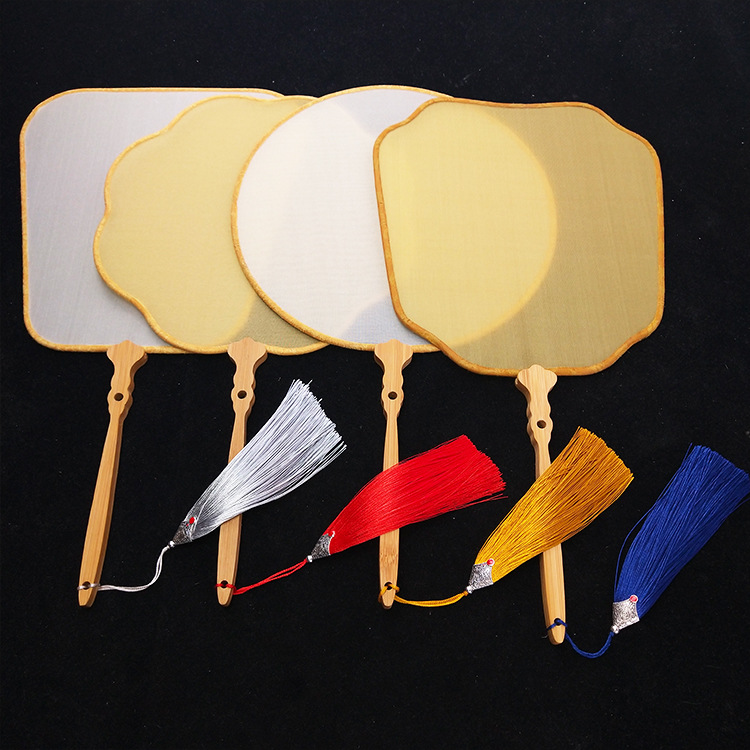 真絲熟絹團扇空白扇子 工筆小楷手繪畫國畫水彩畫DIY刺繡古典扇面