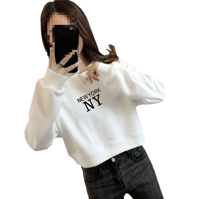 High Cotton Short Sweatshirt Women's 2025 Autumn and Winter New Loose Korean-style All-match Long-sleeve Mid-thickness Top for Female Students