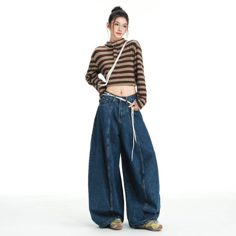 Wholesale Dropshipping Autumn and Winter Vintage Washed Wide-Leg Jeans for Women, Loose and Slimming, Lazy Style Scimitar Balloon Pants, Floor-Length