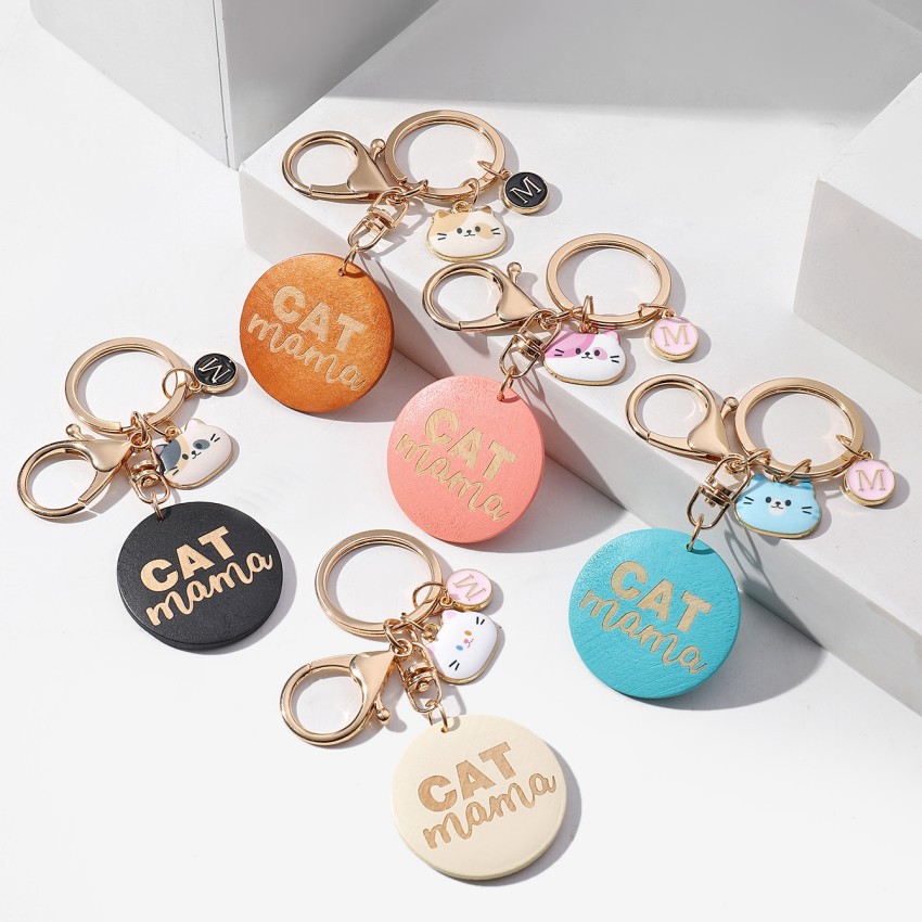 16g Weight Keychain Classification 1 Piece Quantity Casual, Holiday, Daily Occasion Wood Material Mother'S Day Festival Letter, Cat Pattern Unisex Gender Cute Style 1 Piece Letter Cat Keychain Wood Mother'S Day Unisex Cute Keychain 1