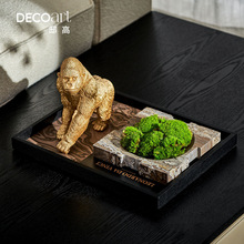 邸高都市轻奢中古风大平层客厅茶几高级感装饰摆件长托盘软装搭配