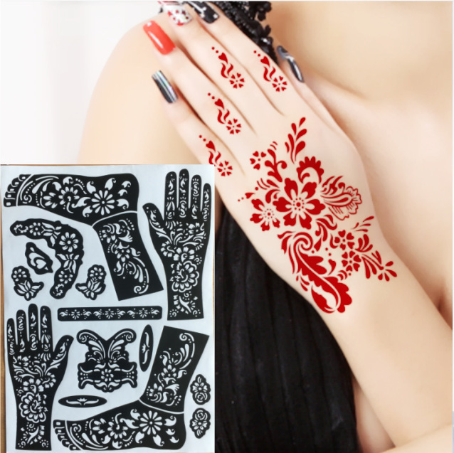 Henna Sticker Tattoo Large Image Template Spray Painting Tool Herbal Juice Tattoo Semi-Permanent Party National Trend