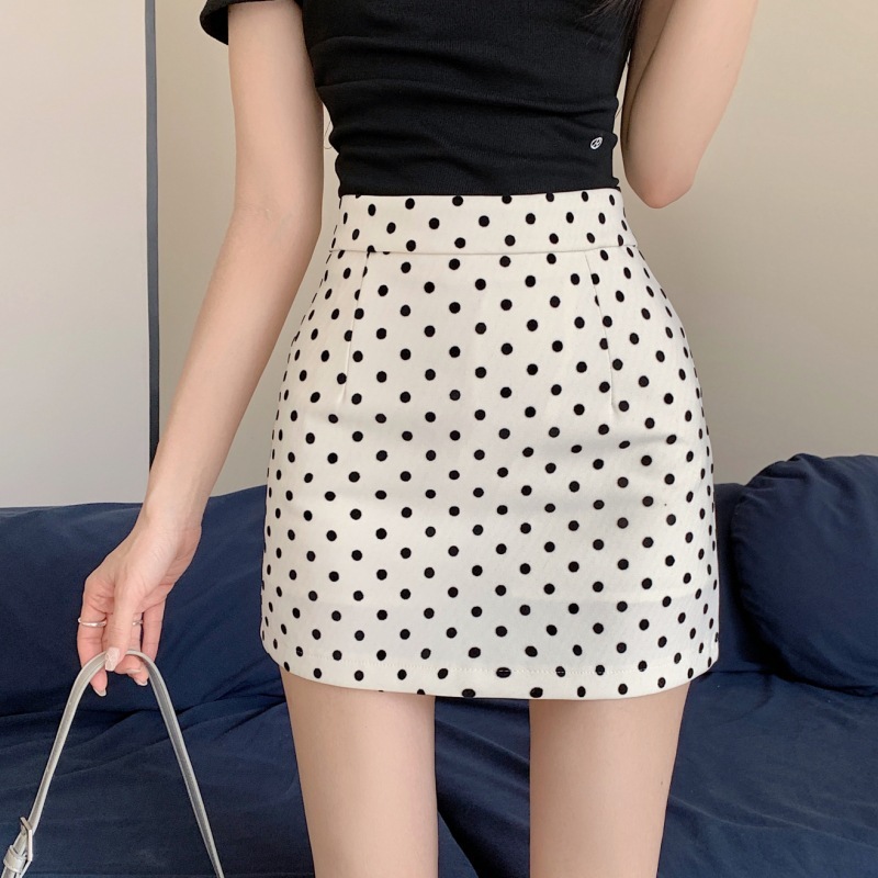 Sweet Hot Girl Apricot Polka Dot Skirt Women's 2023 New Summer Casual Easiest for Match Hip Skirt A-Line Skirt