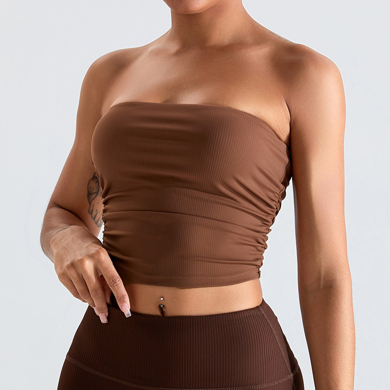 Europa y América nuevo hilo envuelto pecho deportes ropa interior de las mujeres Delgado tubo superior lado plisado yoga sujetador entrenamiento