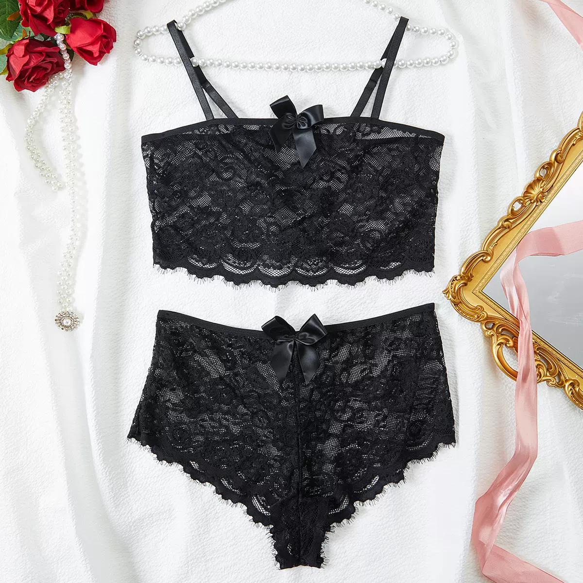 亚马逊外贸欧美新款女士性感火辣情趣蕾丝文胸套装小码纯欲跨境