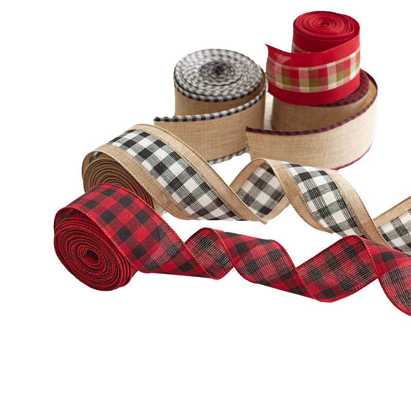 Buscando madera colgante de árbol de Navidad cinta DIY arco material decoración 5cm cinta de Navidad impresión lino