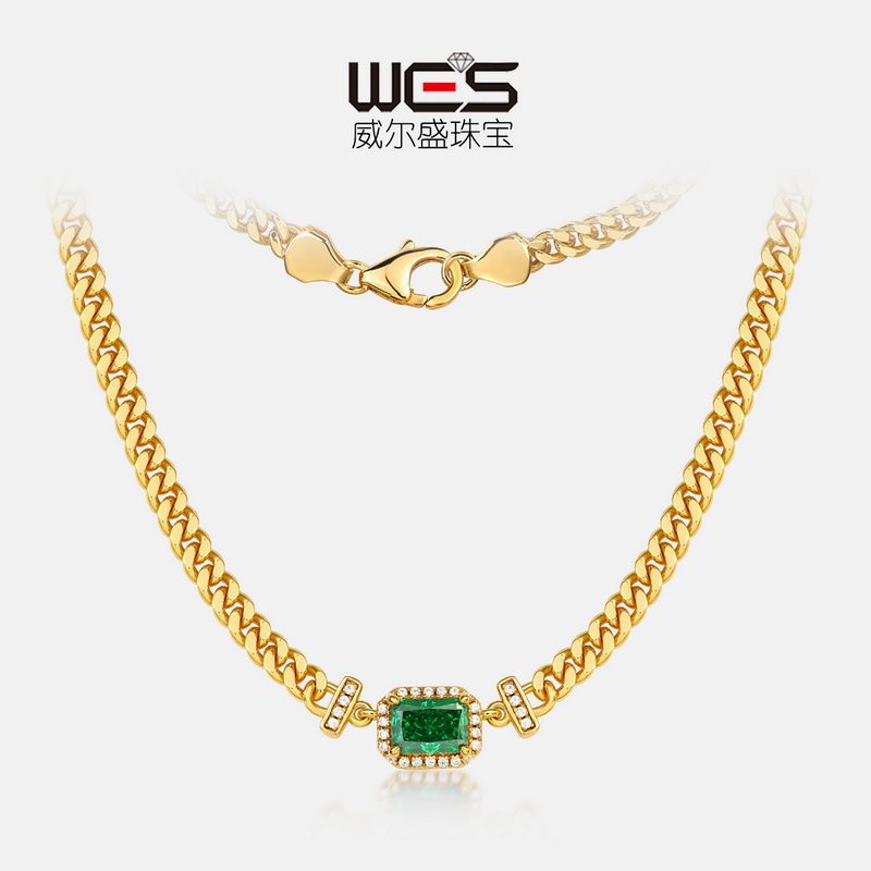 Collar de diamantes de alto carbono cortado en flor de hielo de plata 925 nuevo estilo transfronterizo femenino chapado en oro 10K abuela verde cadena de clavícula moda salvaje