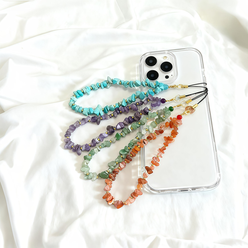 新款时尚跨境爆款手机挂绳亚马逊水晶玛瑙原石串珠天然碎石手机链