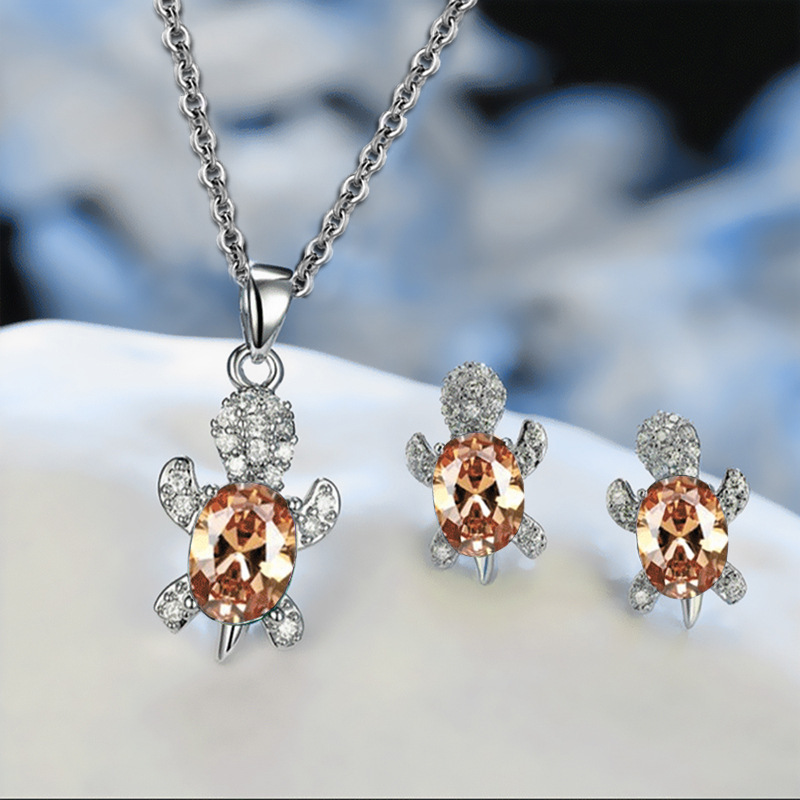 Yunjin europeo y americano Venta caliente moda nicho diseño tortuga pendientes collar traje animal femenino serie joyería al por mayor