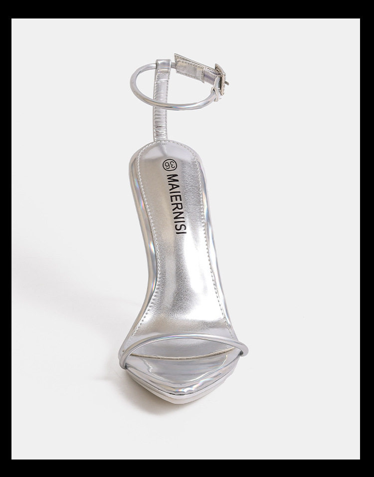 Sandal cao gót 12 cm hở mũi quai ngang phong cách hiện đại tối giản — Màu be, Màu bạc, Màu trắng, Màu tím chi tiết 24