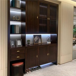Undertake the Entire Case of New Chinese Style Whole House Wine Cabinet Ebony Wood Modern Villa Mansion Wardrobe Bookcase Storage Cabinet