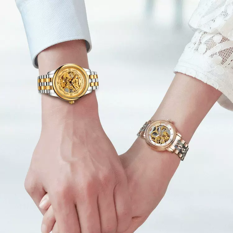 名牌情侣手表一对情侣款防水情侣表男女机械表钢带女表宝茄达正品