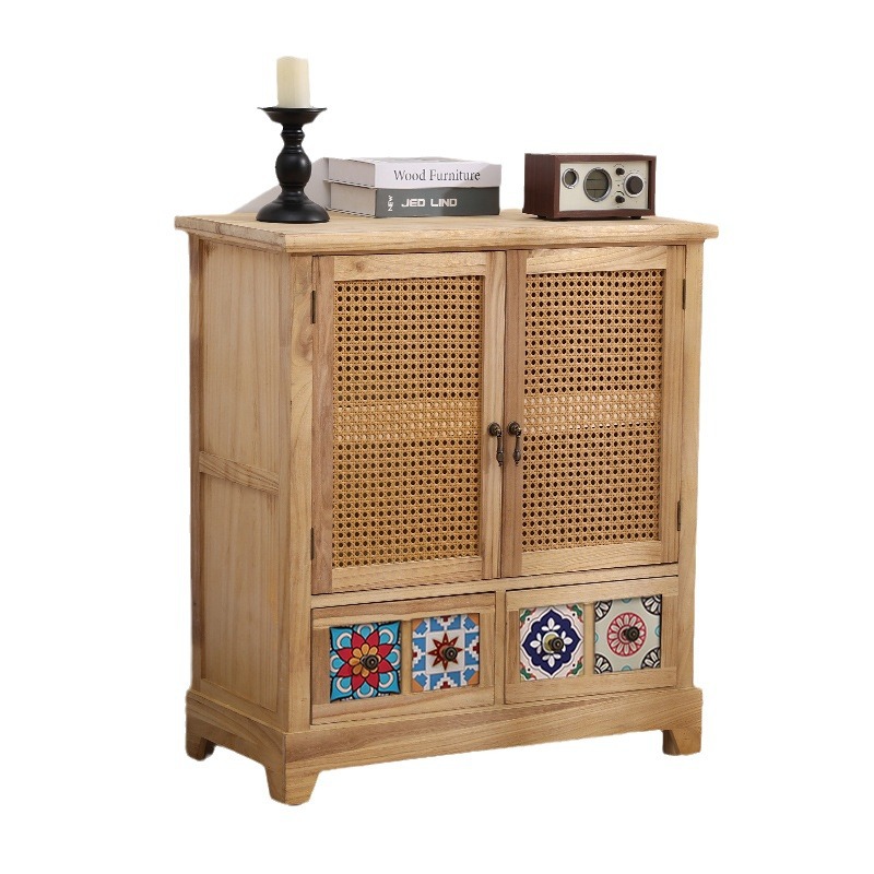 Armario nórdico armario de almacenamiento de ratán de madera maciza sala de estar armario de porche moderno simple armario de almacenamiento de apartamento pequeño armario de zapatos armario lateral