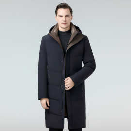 2025冬专柜男士防寒羽绒服长款休闲保暖白鸭绒青中年男式连帽外套