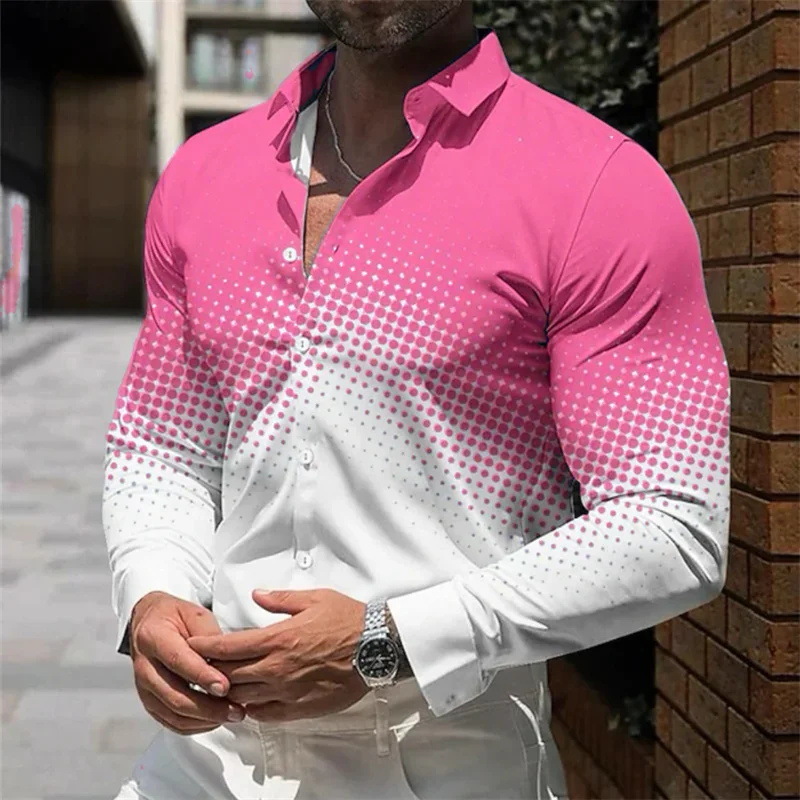 Diseño de hombre estilo degradado 2024 otoño suelto casual manga larga solapa botón camisa MB12
