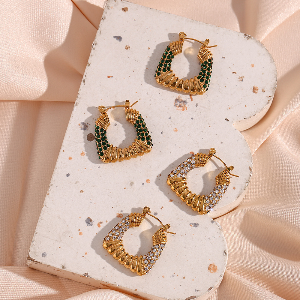 Fashion U Shape Stainless Steel Plating Inlay Zircon Hoop Earrings 1 Pair