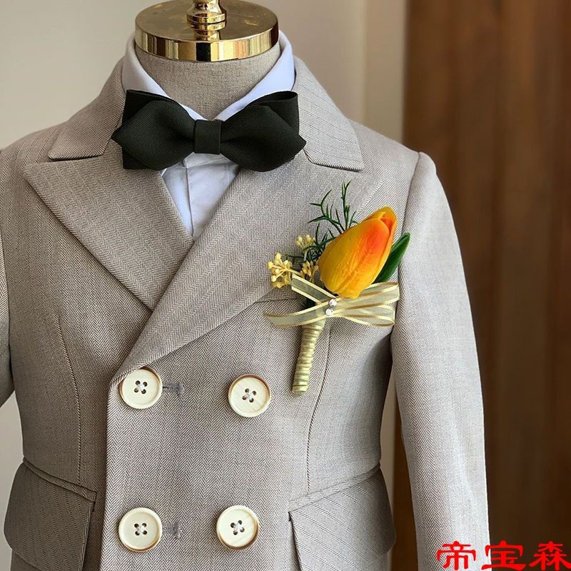 儿童西装三件套男童礼服套装花童男宝周岁生日小西服男小西装帅气|ms