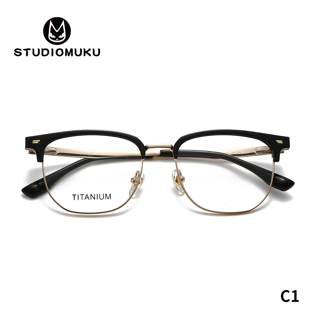 STUDIOMUKU gafas de madera clásica estilo retrógrado cejas de titanio puro gafas de medio marco gafas