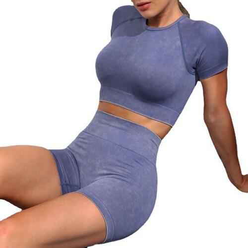 European and American autumn and winter tight sports bra tops seamless yoga wear shorts fitness long-sleeved yoga suit for women