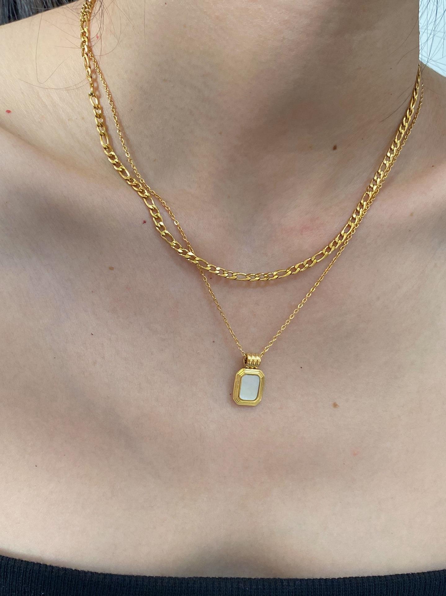 201 Stainless Steel Chain Material Fashion Square Titanium Steel Plating Layered Necklaces
