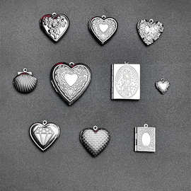 316不锈钢相盒挂坠简约复古项链配饰方形桃心相盒DIY个性吊坠配件