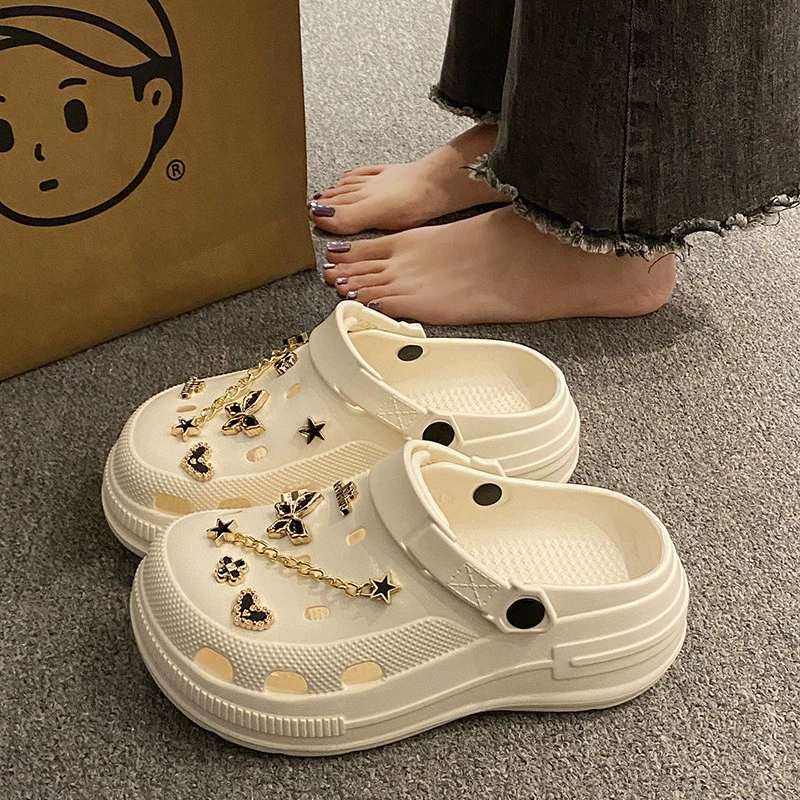 Non‑slip deodorized platform sandals, lightweight clogs with butterfly charms, sizes 36–41