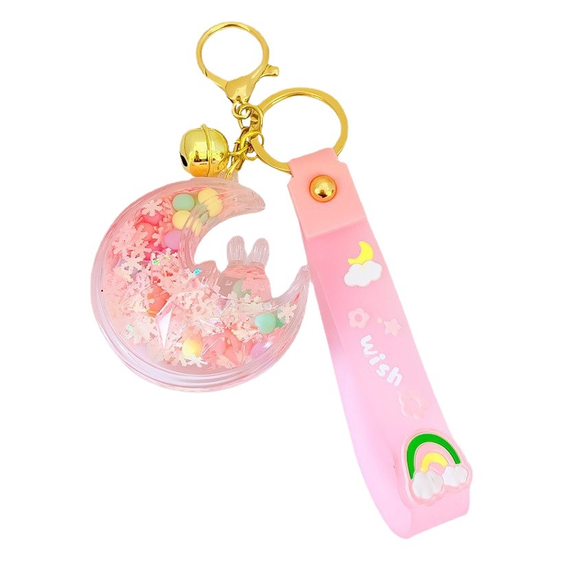 Online Celebrity aceite de color burbuja perla Luna conejo llavero chica corazón Quicksand botella colgante pareja mochila adornos hombres