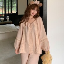2026春季新款法式轻奢睡衣女高级感薄款纯棉双层纱单排扣家居服